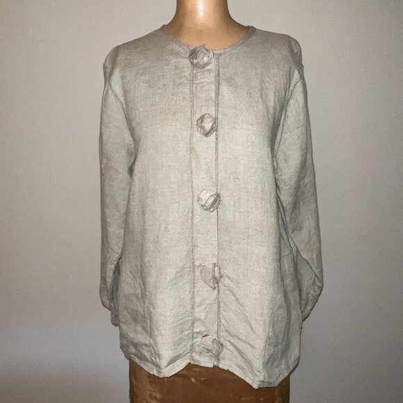 Cachaca Linen Blazer with Linen Rosette Buttons and Pockets - Size Small - Picture 12 of 12